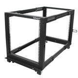 12U Adjustable Depth Open Frame 4 Post Server Rack w/ Casters & Cable Mgmt Hooks