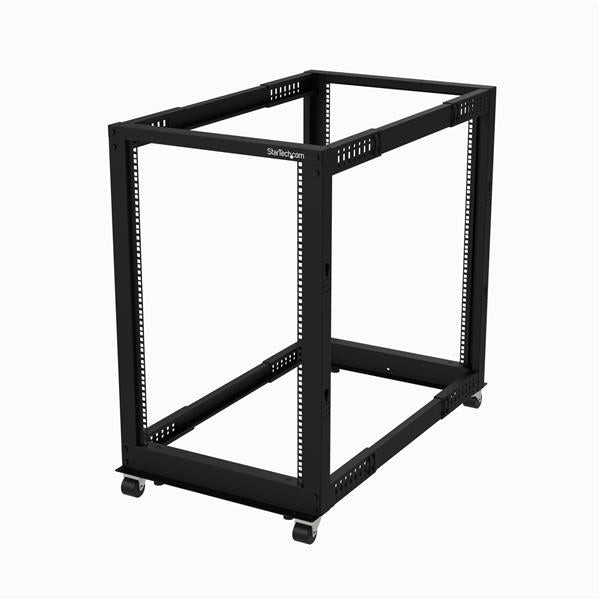 18U Open Frame Rack with adjustable depth, sturdy 4-post design for server and network equipment storage.