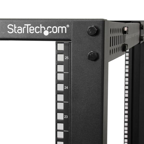 25U Adjustable Depth Open Frame 4 Post Server Rack w/ Casters & Cable Mgmt Hooks