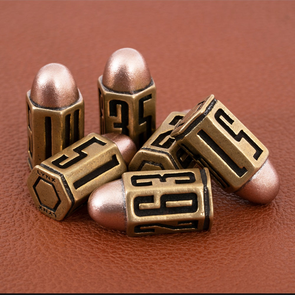 Six D6 Bullet Dice Set in Brass Metal