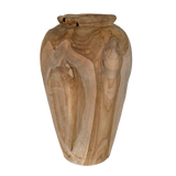 Natural teak wood vase, 40cm tall, ideal for fresh or dried flowers, perfect for home décor accents.