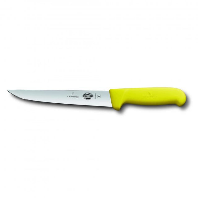 Victorinox 18cm sticking knife with yellow Fibrox handle, featuring a stainless steel blade for precision cutting.