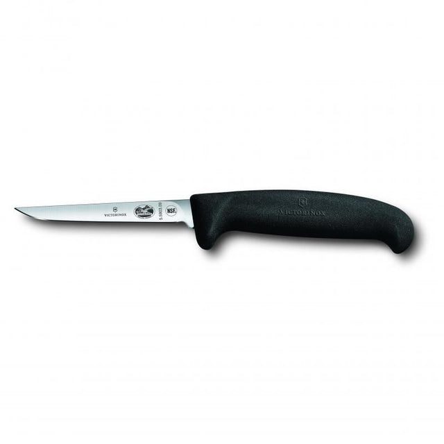 Victorinox Poultry Knife with 11cm high-carbon stainless steel blade, ergonomic Fibrox handle, designed for effortless poultry preparation.