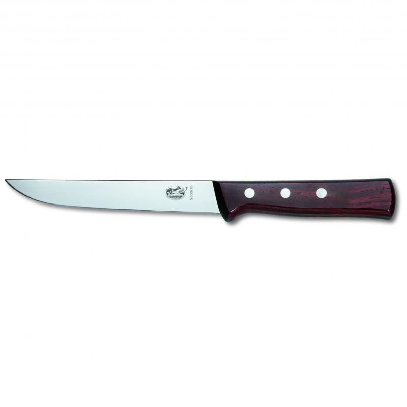 Victorinox Rosewood Wide Stiff Boning Knife: 15cm high-carbon stainless steel blade with elegant rosewood handle, ideal for deboning meat.