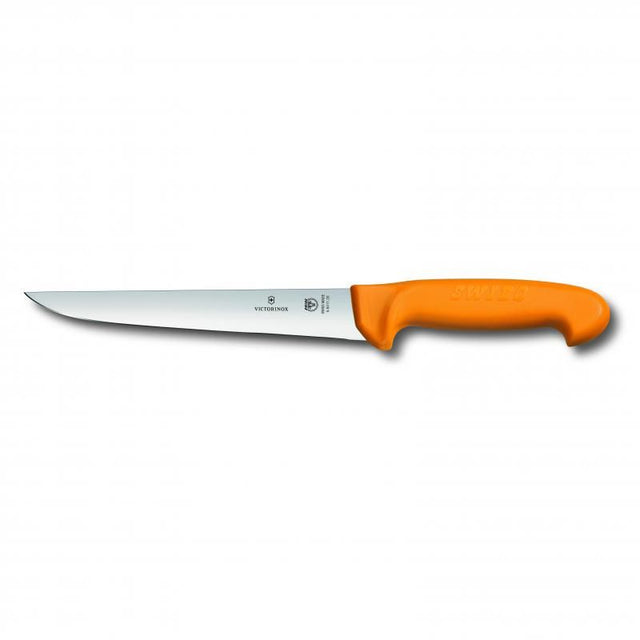 Victorinox Swibo Sticking Knife with 25cm straight blade and ergonomic yellow handle, ideal for butchers and culinary enthusiasts.