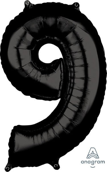 Foil Balloon - Mid-Size Shape Numeral 9 (Black)