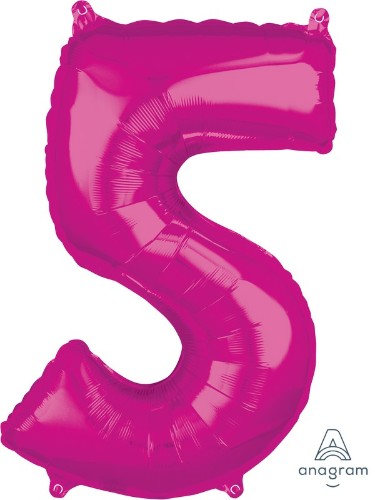 Mid-size pink numeral 5 balloon, perfect for birthdays and celebrations, crafted from durable latex for vibrant decorations.