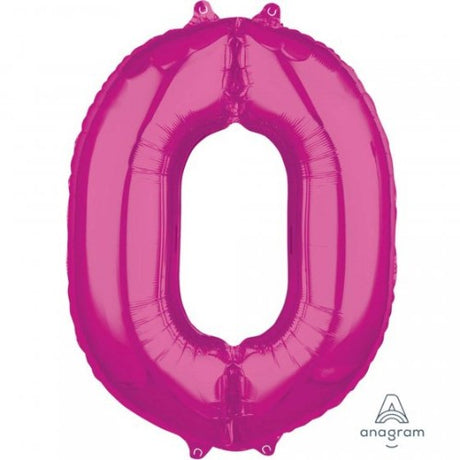 Vibrant 66cm pink numeral 0 foil balloon, perfect for birthdays and celebrations, adding a chic touch to any decor.