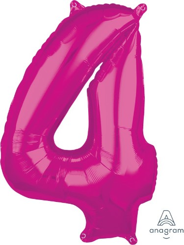 Mid-size pink numeral 4 balloon perfect for celebrations like birthdays and baby showers, durable and stylish.