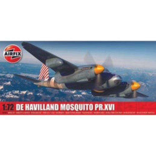 Plastic model kit of the Airfix De Havilland Mosquito PR.XVI, a fast reconnaissance aircraft from WWII, 1:72 scale.