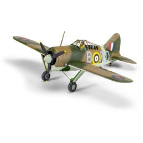 Model kit of the Brewster Buffalo fighter plane, featuring detailed parts for beginners and WWII-era design elements.