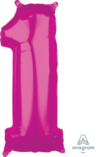 Mid-size pink numeral 1 balloon, perfect for birthdays and celebrations, adds vibrant charm to any decor.