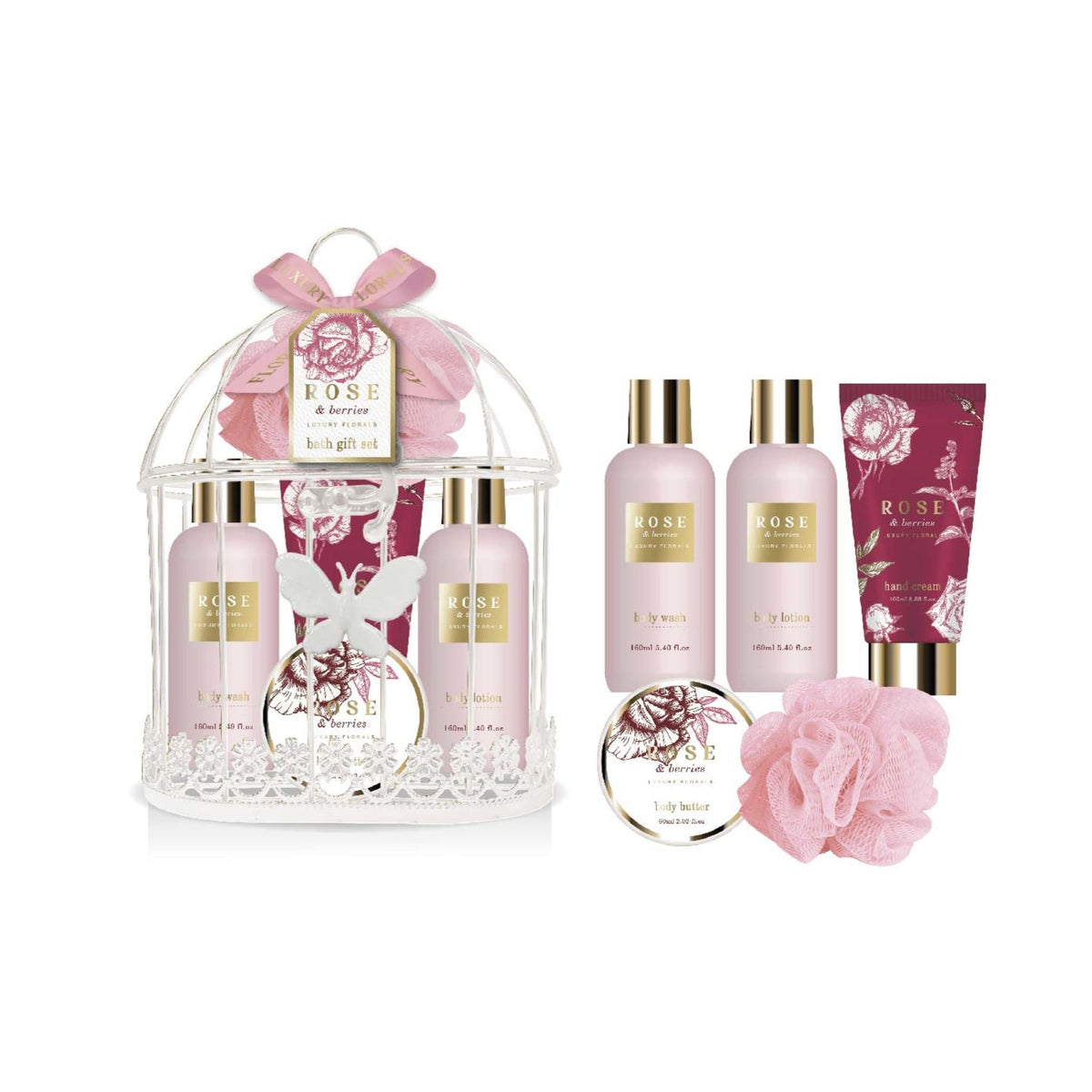 Rose & Berries Bath & Body Gift Set 5pc - Bird Cage