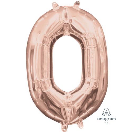 Rose gold foil balloon shaped like the number 0, 40cm, perfect for celebrations and party decor.