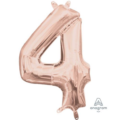 Rose gold foil balloon shaped as number 4, 40cm, perfect for upscale celebrations and easy air filling.