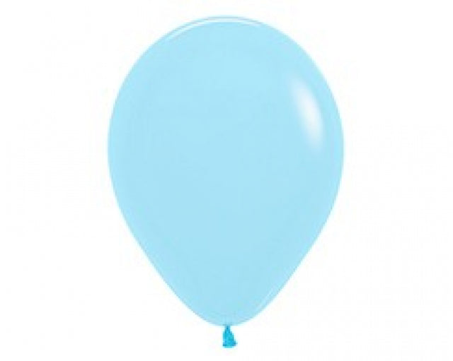 12cm pastel matte blue latex balloons in a pack of 50, perfect for elegant celebrations and versatile decor.