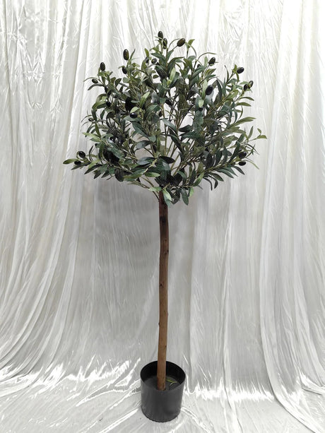 Lifelike 130cm artificial olive topiary tree with green olives, perfect for elegant home or office decor.