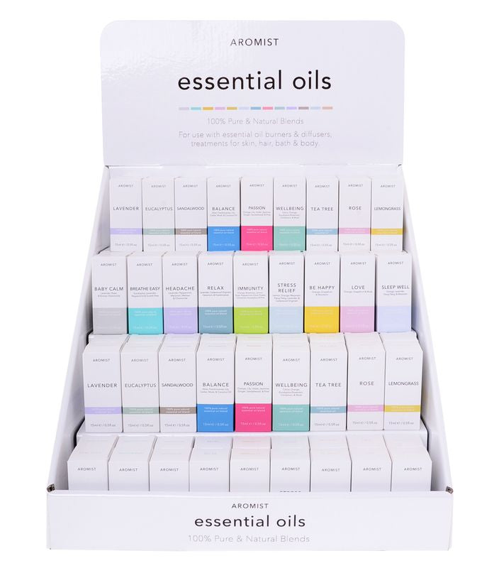 Set of 18 assorted essential oil bottles, each 15ml, ideal for aromatic therapy and relaxation.