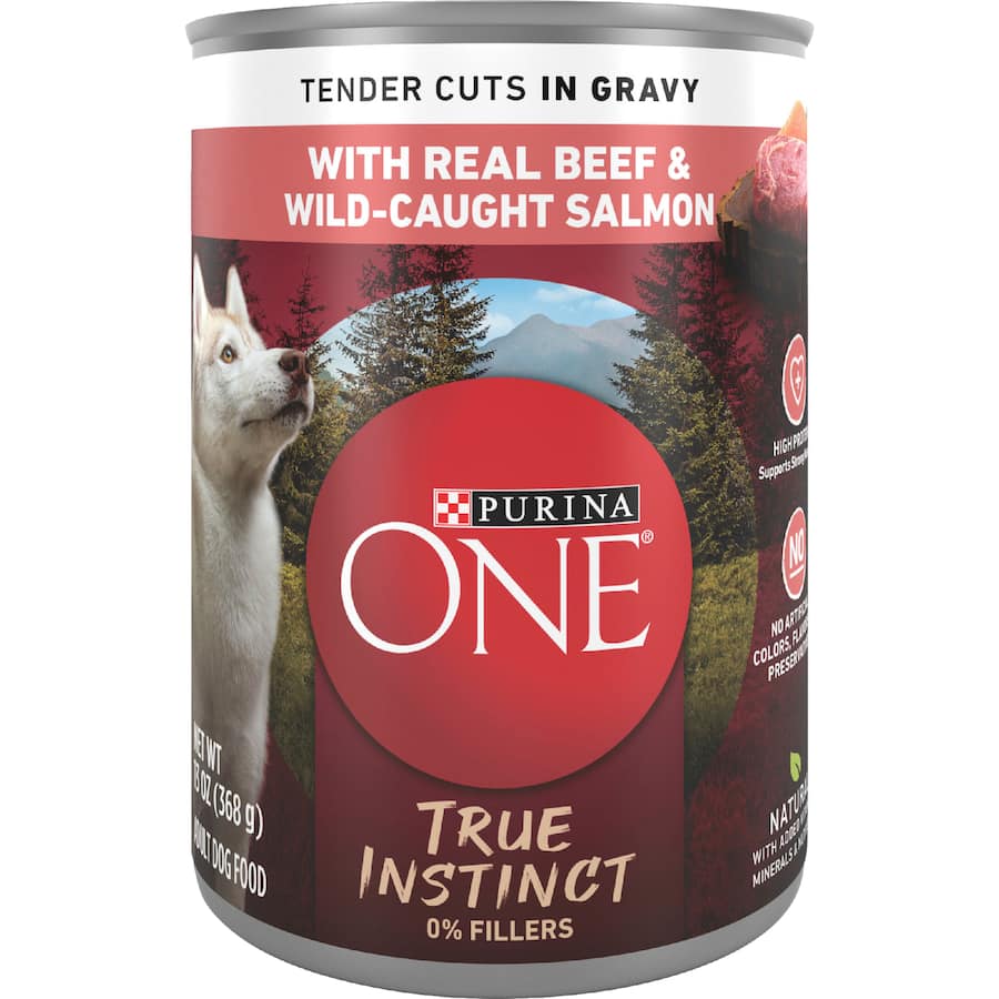 Purina One True Instinct Wet Dog Food Beef & Salmon In Gravy Can 368g
