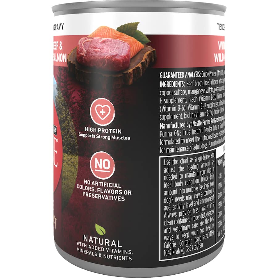 Purina One True Instinct Wet Dog Food Beef & Salmon In Gravy Can 368g