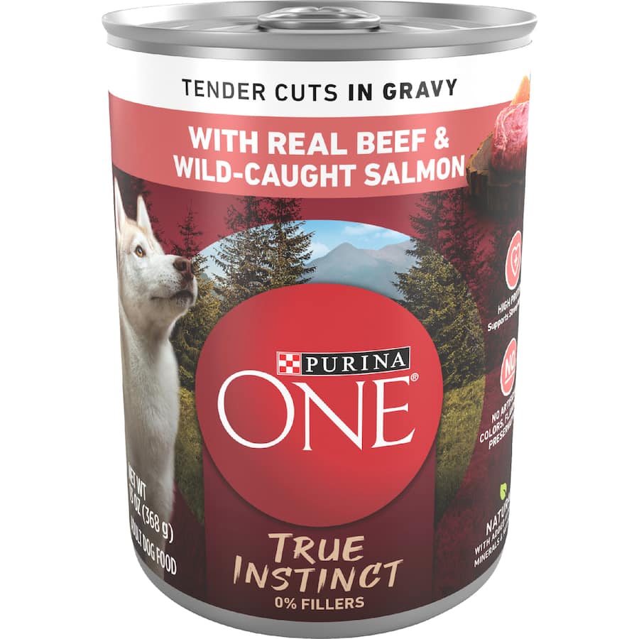 Purina One True Instinct Wet Dog Food Beef & Salmon In Gravy Can 368g