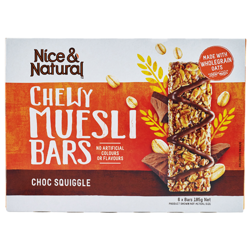 Nice & Natural Choc Squiggle Chewy Muesli Bars 6 x 30g