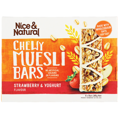 Nice & Natural Strawberry & Yoghurt Flavour Chewy Muesli Bars 6 x 30g