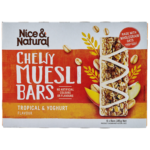 Nice & Natural Tropical & Yoghurt Flavour Chewy Muesli Bars 6 x 30g
