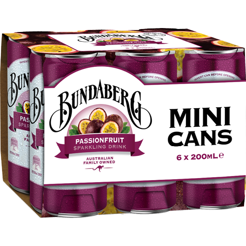 Bundaberg Passionfruit Sparkling Drink Mini Cans 6 x 200ml