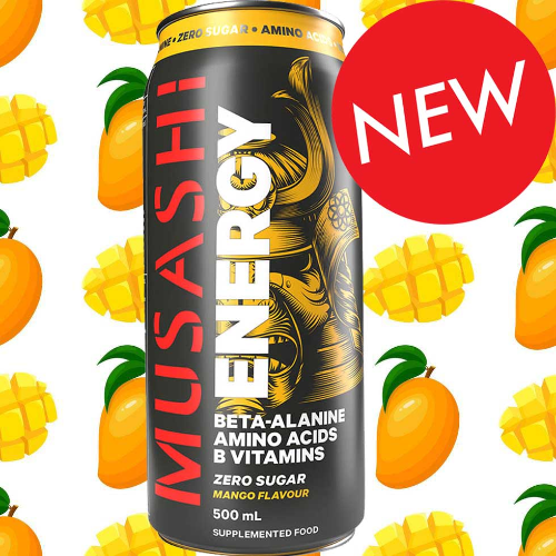 Musashi Zero Sugar Mango Flavour Energy Drink 12 x 500ml