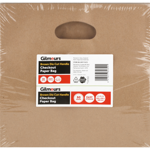 Die Cut Checkout Paper Bags Gilmours 280 x 280 x 180mm 50 Pack