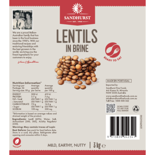 Lentils in Brine Pouch - Sandhurst - 3kg