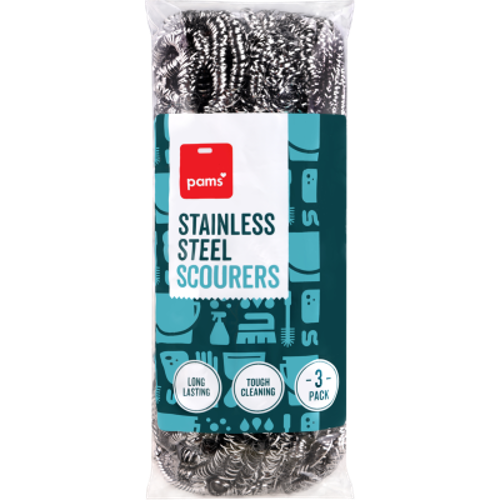 Pams Stainless Steel Scourers 3pk
