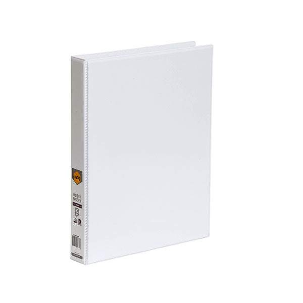 Marbig Ringbinder 25mm 3D in white with clear overlay, pocket storage, made from recycled materials for stylish document organization.