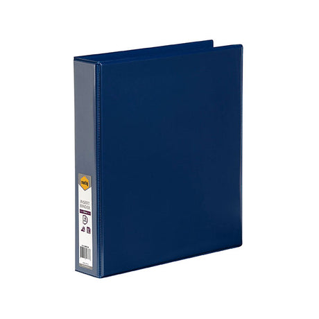 A blue A4 binder with a 38mm capacity, featuring a customizable cover and eco-friendly materials for document protection.