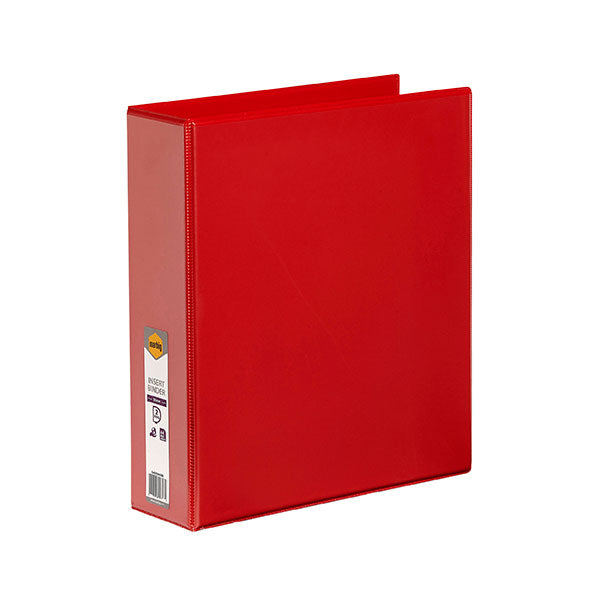 Red Marbig C/View Insert Binder A4, 50mm, durable with customizable overlay and inside pocket for organized document storage.