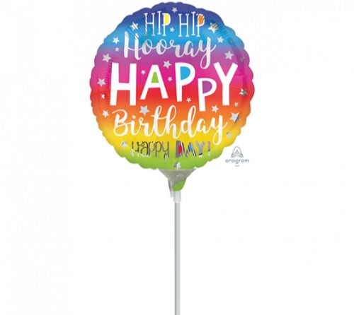 Vibrant 22cm foil balloon with "Hip Hip Hooray" for festive birthday celebrations, perfect as a centerpiece or decor.