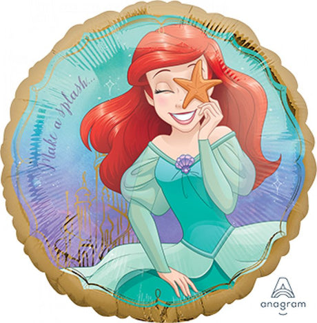 A vibrant 45cm foil balloon featuring Disney's Ariel, perfect for mermaid-themed parties and magical celebrations.