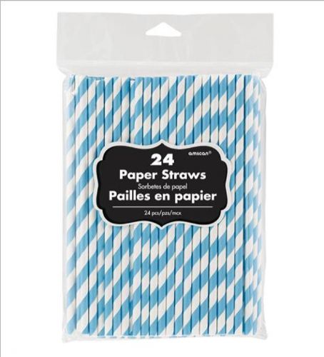 Paper Straws - Caribbean Blue - 19cm - (Pack of 24)