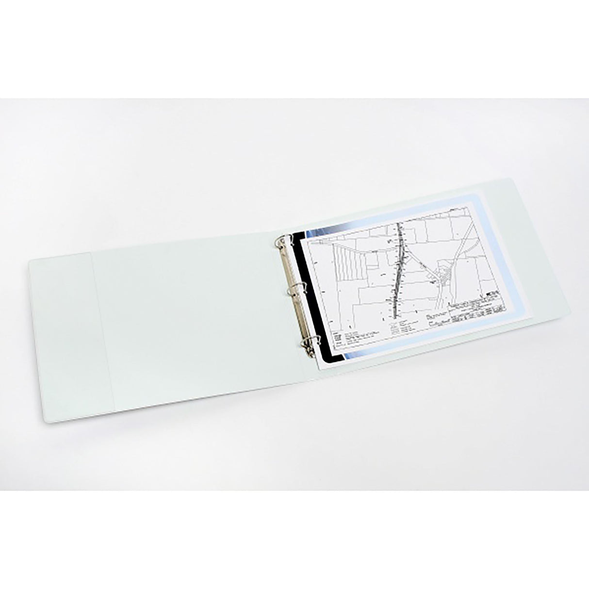 Durable A3 landscape ring binder with clear customizable cover and inner pockets for organized document storage.