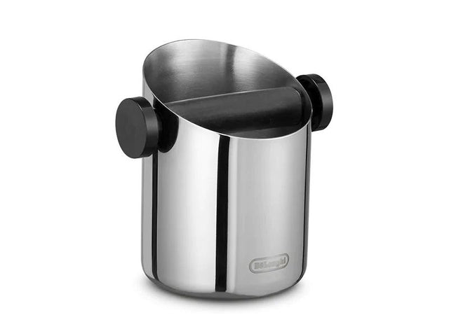 Stainless steel coffee knock box for easy ground disposal, dishwasher-safe, ideal for coffee lovers and baristas.