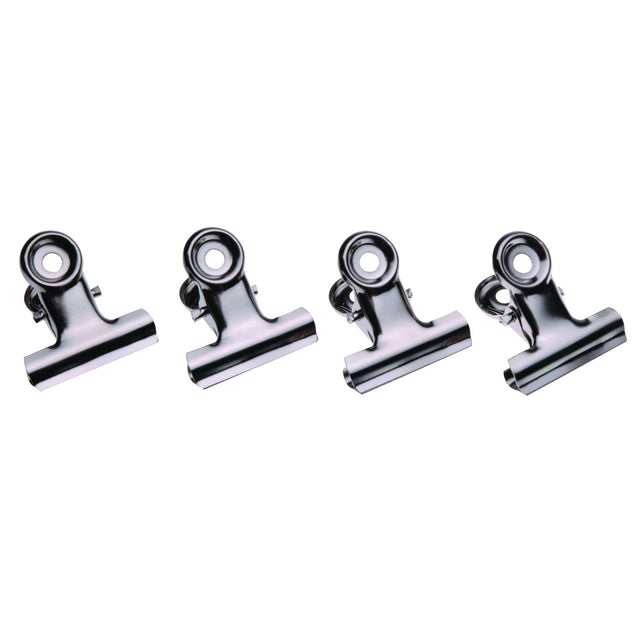 Chrome ESSELTE Bulldog clips, 75mm, sturdy grip with labeling crevice, 36-pack for organizing documents efficiently.