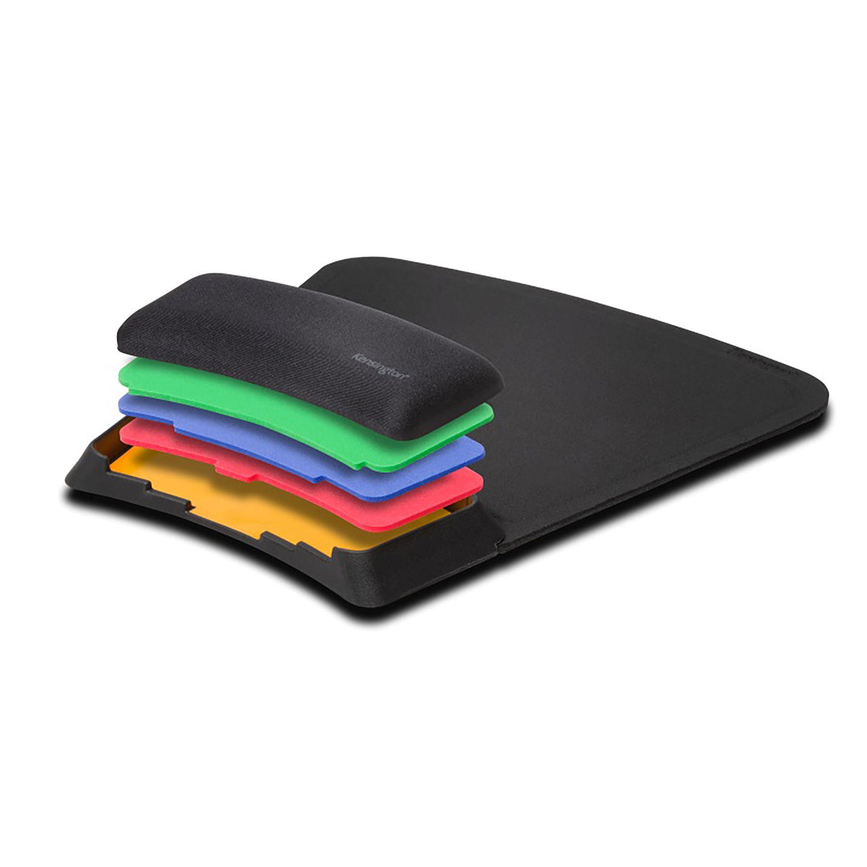 Kensington Smartfit Arc Pad Wrist Rest with gel cushioning, adjustable height, anti-microbial surface, and non-skid base.