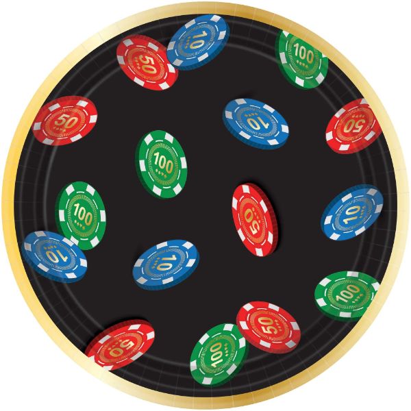 Roll The Dice Casino Round Paper Lunch Plates 7"/ 17cm (Pack of 8)