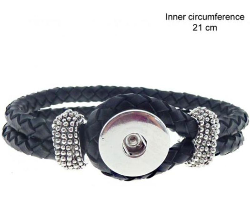 Black Snap REDFOX bracelet with imitation braided leather design, 21cm circumference, perfect for casual and formal wear.