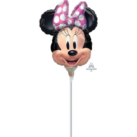 Mini Shape Minnie Mouse foil balloon, perfect for Disney-themed parties, air-inflatable, vibrant, and charming decoration.