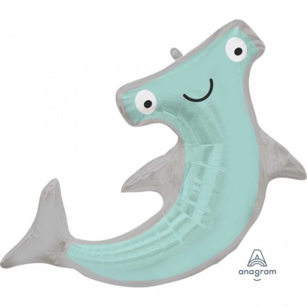 SuperShape Hammerhead Shark Balloon, 104cm x 71cm, vibrant design ideal for ocean-themed parties and celebrations.