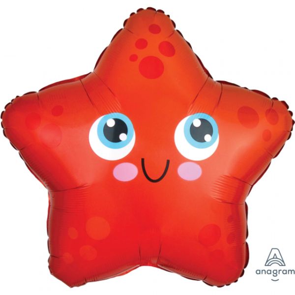 XL Starfish balloon, 45cm, vibrant foil design for beach-themed parties, easy to inflate, self-sealing, ideal for celebrations.