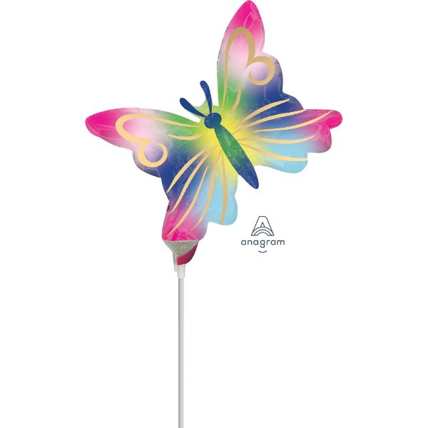 Mini Shape Satin Watercolour Butterfly balloon featuring vibrant colors, perfect for parties and celebrations.