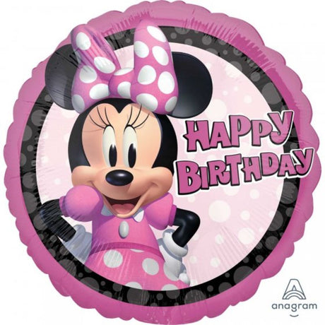 Minnie Mouse Forever Happy Birthday balloon, 45cm foil, vibrant party decoration for children's celebrations.